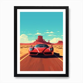 A Ferrari Enzo Car In Route 66 Flat Illustration 1 Art Print