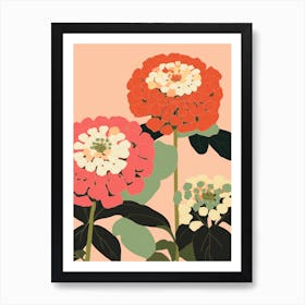 Zinnias Flower Big Bold Illustration 2 Art Print