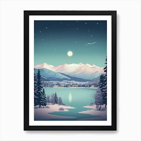 Winter Travel Night Illustration Lake Tahoe Usa 3 Art Print