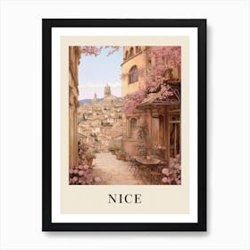 Nice France 3 Vintage Pink Travel Illustration Poster Art Print