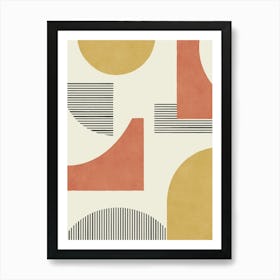 Line Art Geometric Abstract Pattern - Orange Gold Yellow Art Print