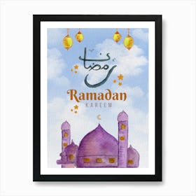 Blue Modern Watercolour Ramadan Kareem Art Print