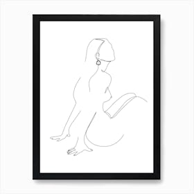 Meditating Woman Nude Line Art Print