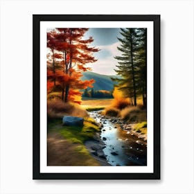 Autumn Trees In A Stream Art Print