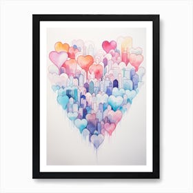 Skyline Rainbow Heart Paint Dripping Illustration 1 Art Print