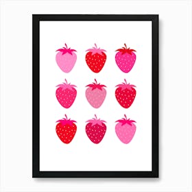 Pink And Red Strawberries Art Print