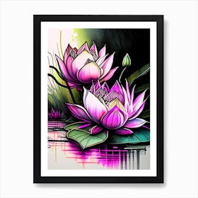 Lotus Flowers In Park Graffiti 1 Art Print