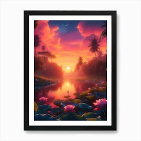 Beautiful Lotus Lake Landscape 11 Art Print