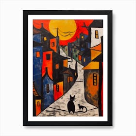 Painting Of Tokyo With A Cat In The Style Of Surrealism, Miro Style 2 Art Print