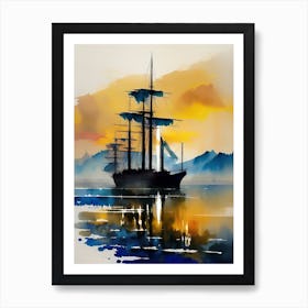 Watercolor Of A Sailing Ship Art Print