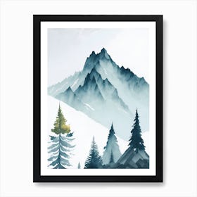 Mountain And Forest In Minimalist Watercolor Vertical Composition 117 Art Print