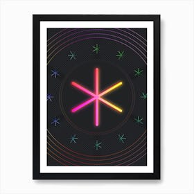 Neon Geometric Glyph in Pink and Yellow Circle Array on Black n.0124 Art Print