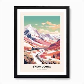 Vintage Winter Travel Poster Snowdonia National Park United Kingdom 3 Art Print