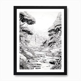 Iriomote Island In Okinawa, Ukiyo E Black And White Line Art Drawing 3 Art Print