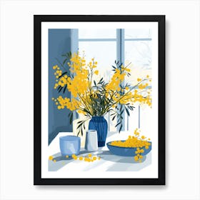 Mimosa Flowers On A Table   Contemporary Illustration 6 Art Print