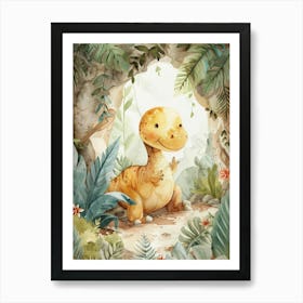 Dinosaur In The Trees Storybook Style Painting 1 Art Print