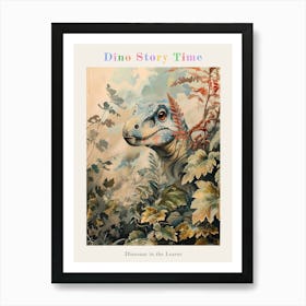 Dinosaur Looking Through The Leaves Storybook Style Poster Art Print