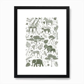 Khaki Green Safari Art Print