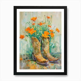 Cowboy Boots And Wildflowers California Poppies Art Print