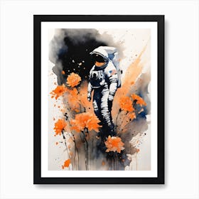 Abstract Astronaut Flowers Painting (5) Art Print