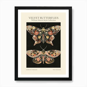 Velvet Butterflies Collection Dark Butterflies William Morris Style 7 Art Print