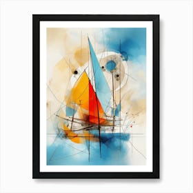 Sailboat 05 - Avant Garde Abstract Painting in Yellow, Red and Blue Color Palette in Modern Style Art Print