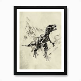 Baryonyx Dinosaur Paint Smear Illustration Art Print