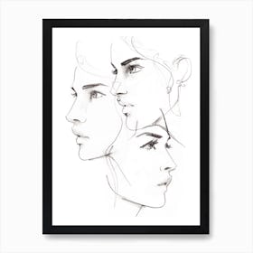 Three Women In Profile Line Art Print