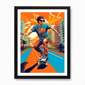 Skateboarding In Miami, United States Comic Style 3 Art Print