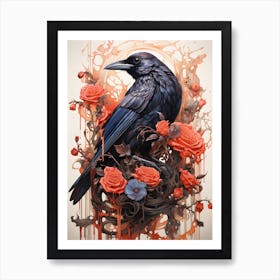 Crow Floral 1 Art Print