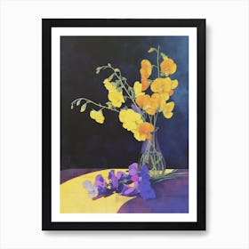 Sweet Pea Flowers On A Table   Contemporary Illustration 4 Art Print