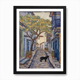 Painting Of Cape Town With A Cat In The Style Of William Morris 2 Art Print