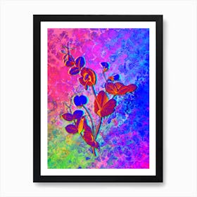 White Pea Flower Botanical in Acid Neon Pink Green and Blue n.0021 Art Print