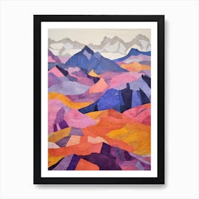 Monte Rosa Switzerland 1 Colourful Mountain Illustration Art Print