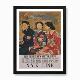 Three New Sister Ships Asian Vintage Travel Poster Art Print