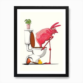 Flamingo Head In Toilet Art Print