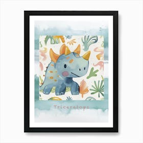 Cute Muted Pastels Triceratops Dinosaur 1 Poster Art Print