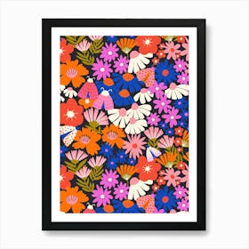 Into The Garden - Flower Night Moths Art Print Art Print