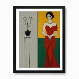 Asian Woman In Red Dress Art Print