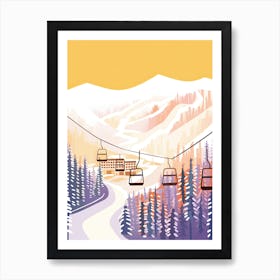 Sun Peaks Resort   British Columbia, Canada, Ski Resort Pastel Colours Illustration 1 Art Print