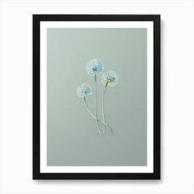 Vintage Blue Leek Flower Branch Botanical Art on Mint Green n.0827 Art Print