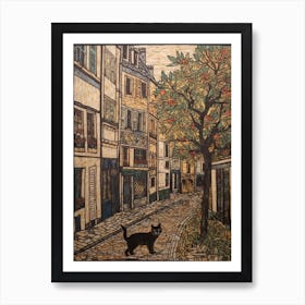 Painting Of Paris With A Cat In The Style Of William Morris 1 Art Print