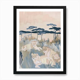 Lions Pastels Jungle Illustration 2 Art Print