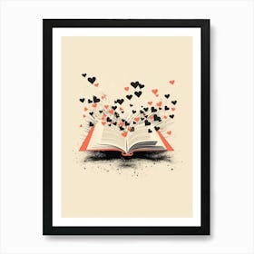 Black & Coral Open Book Heart 1 Art Print