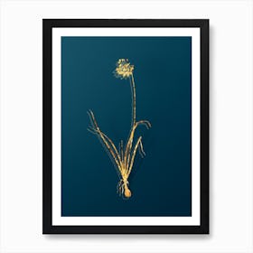 Vintage Nodding Onion Botanical in Gold on Teal Blue Art Print
