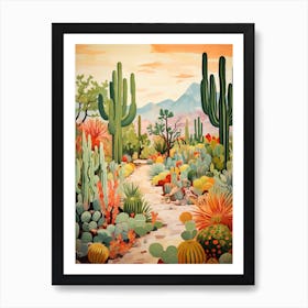 Orange Desert And Cactus 3 Art Print