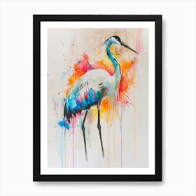 Crane Colourful Watercolour 2 Art Print