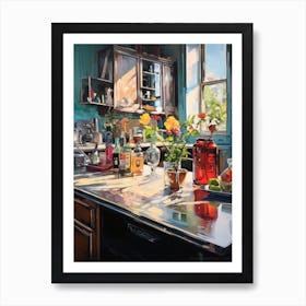 Kitchen With Flowers 2 Art Print