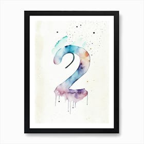 2, Number, Education Minimalist Watercolour 1 Art Print