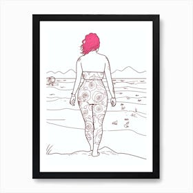 Body Positivity Line Drawing Pink Hair  1 Art Print